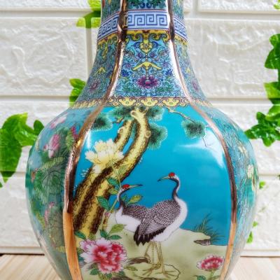 Bình Lục Giác họa tiết Tứ Quý - có 3 mầu: xanh, đỏ, vàng